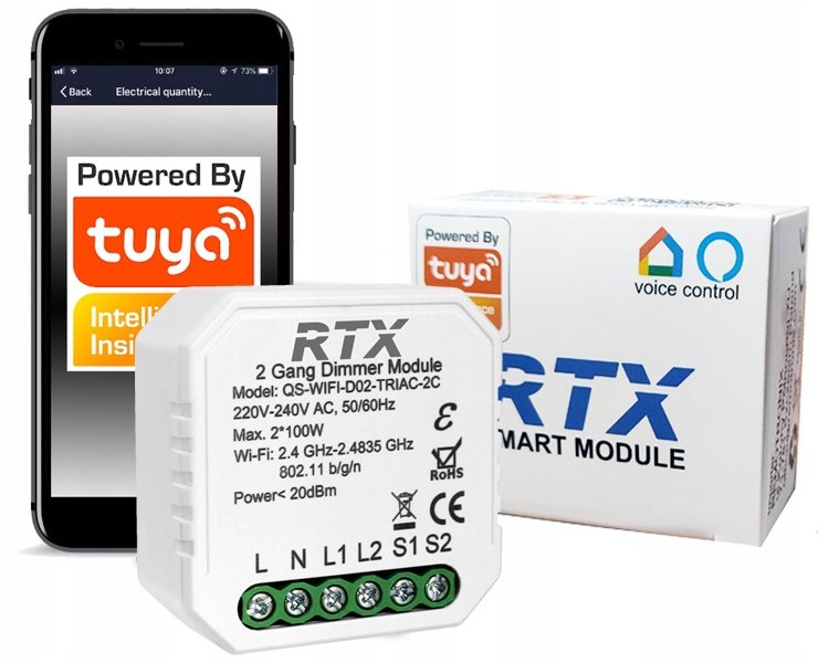 Ściemniacz Światła 2 Obwody Dopuszkowy Wifi Tuya