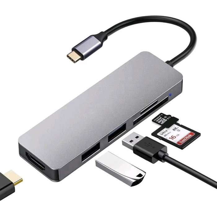 Adapter Przejściówka Rozdzielacz Ze Złącza Usb Typ C (Męski) Na Hdmi (Żeński) 4K 60Hz / Usb 3.0 (Żeński) / Usb 2.0 (Żeński) + Czytnik Kart Sd / Micr..