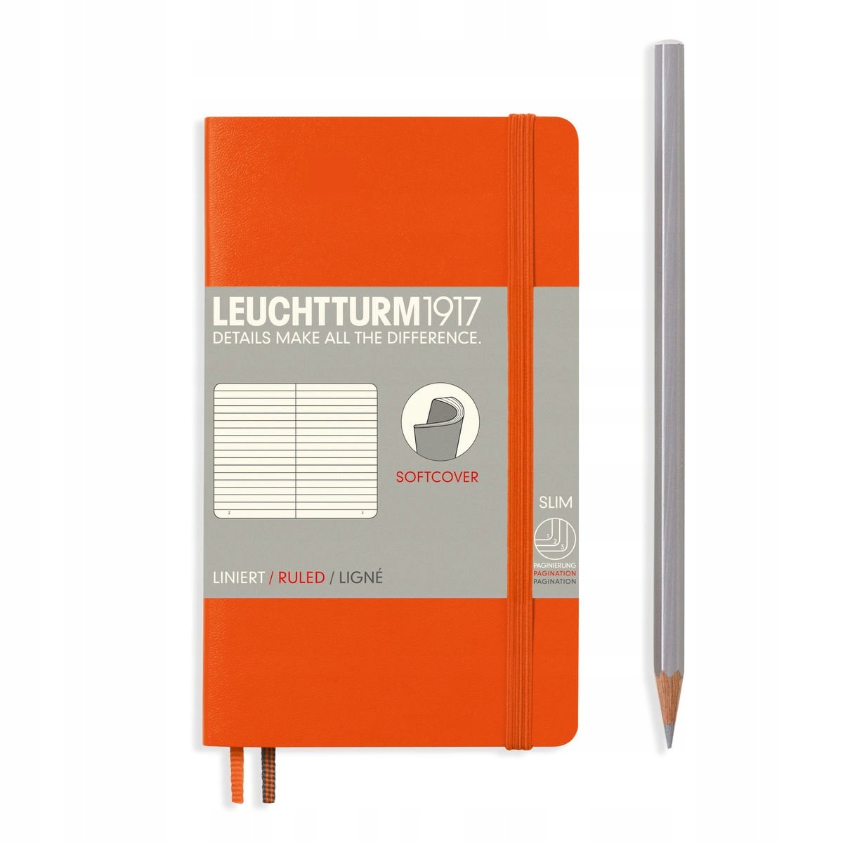 Leuchtturm 1917 349281 Notitieboek, pocket (A6), softcover, gelinieerd, 121 paginas, oranje 349281