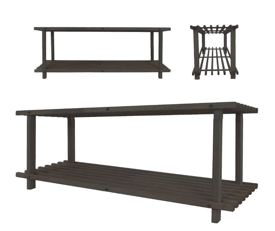 Drewniany Stojak Na Buty 2 Półki Rbo–2 Regał Półka Szafa Szafka Szary Drewno Sosnowe / Wamar-Sosenka