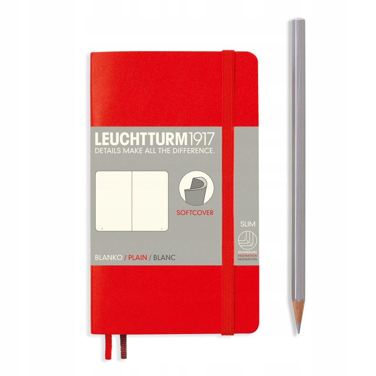 Leuchtturm 1917 349309 Notitieboek, pocket (A6), softcover, blanco, 121 paginas, rood 349309