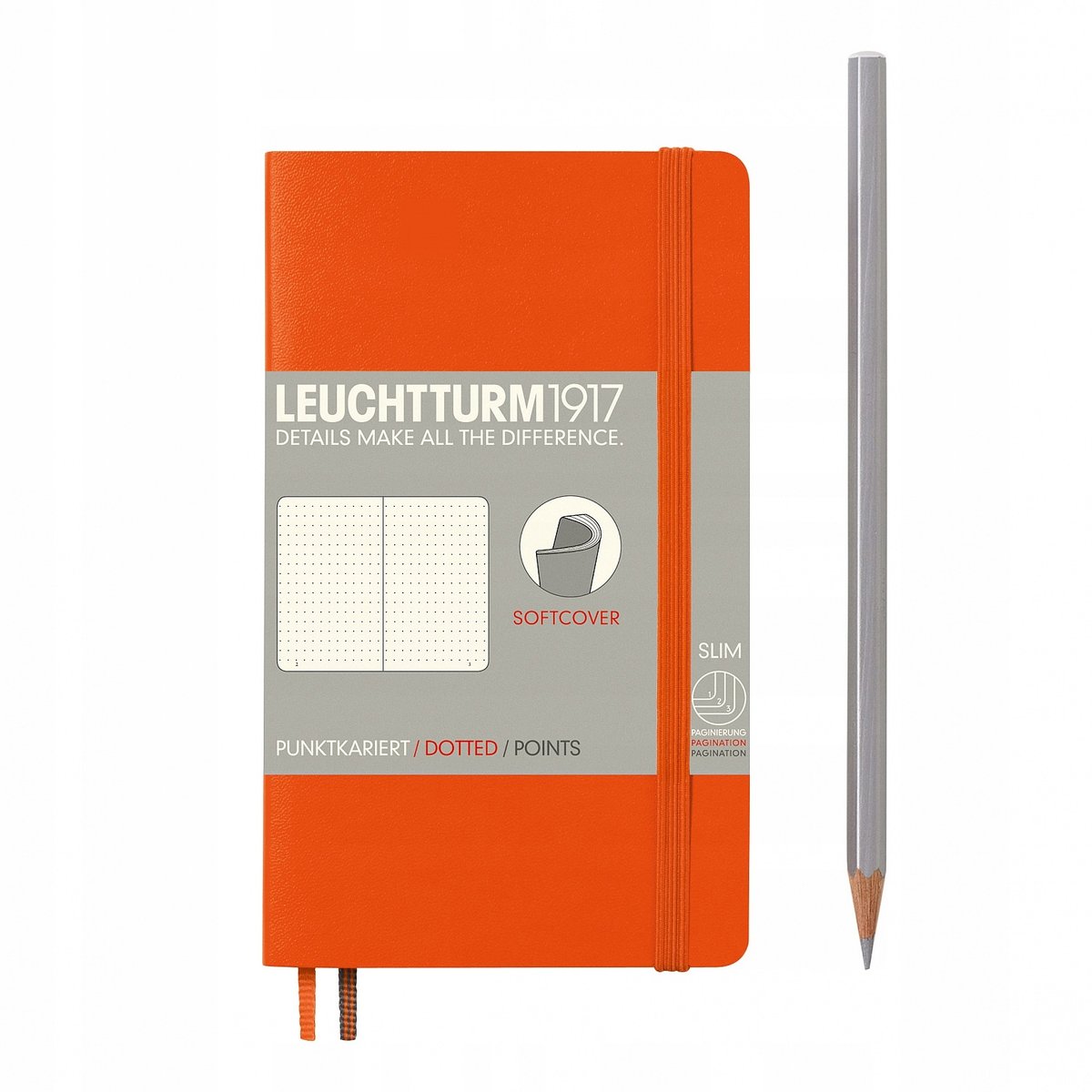 Leuchtturm 1917 349282 Notitieboek, pocket (A6), softcover, met puntpatroon, 121 paginas, oranje 349282