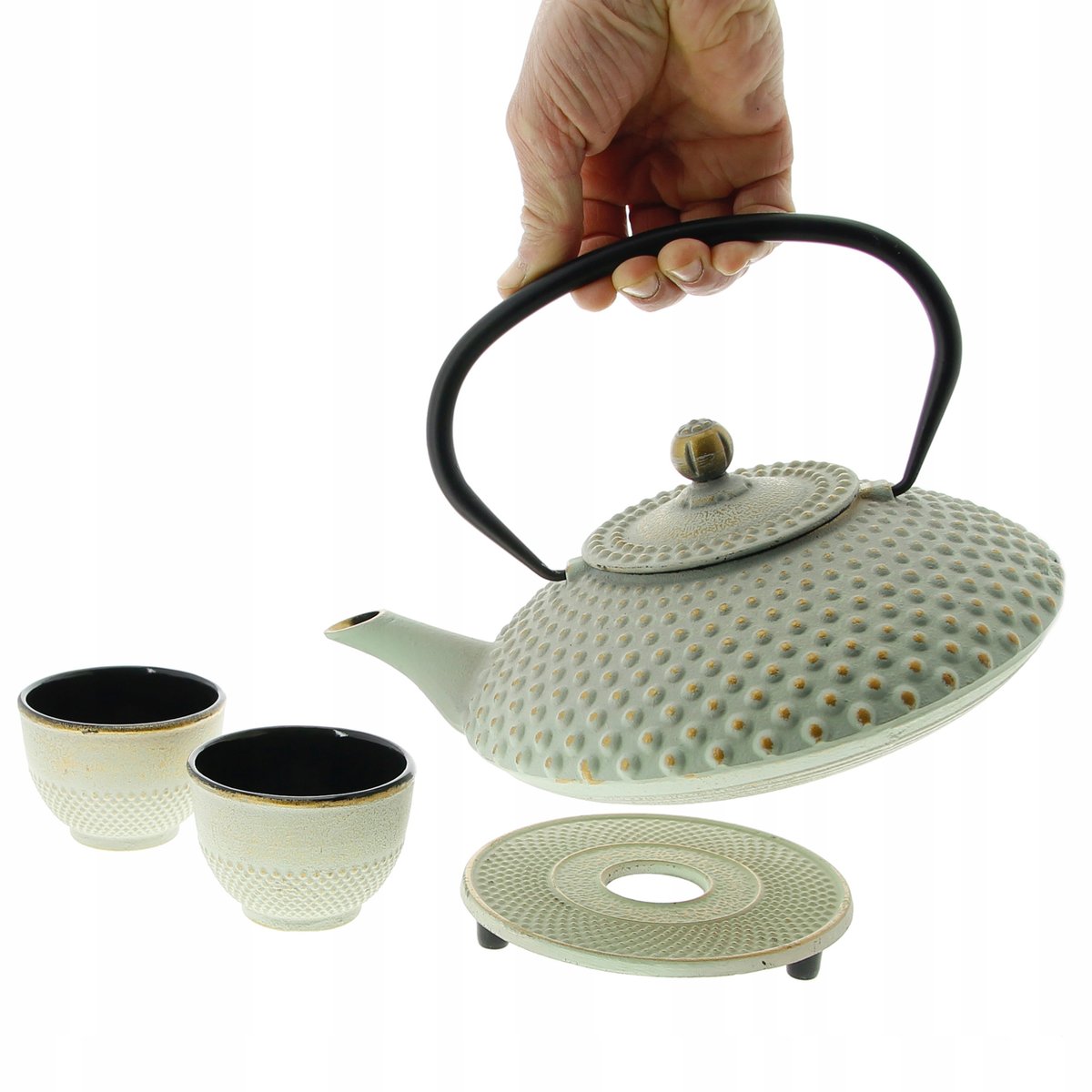 Czajnik Zestaw Żeliwny 2X Czarki Podstawka