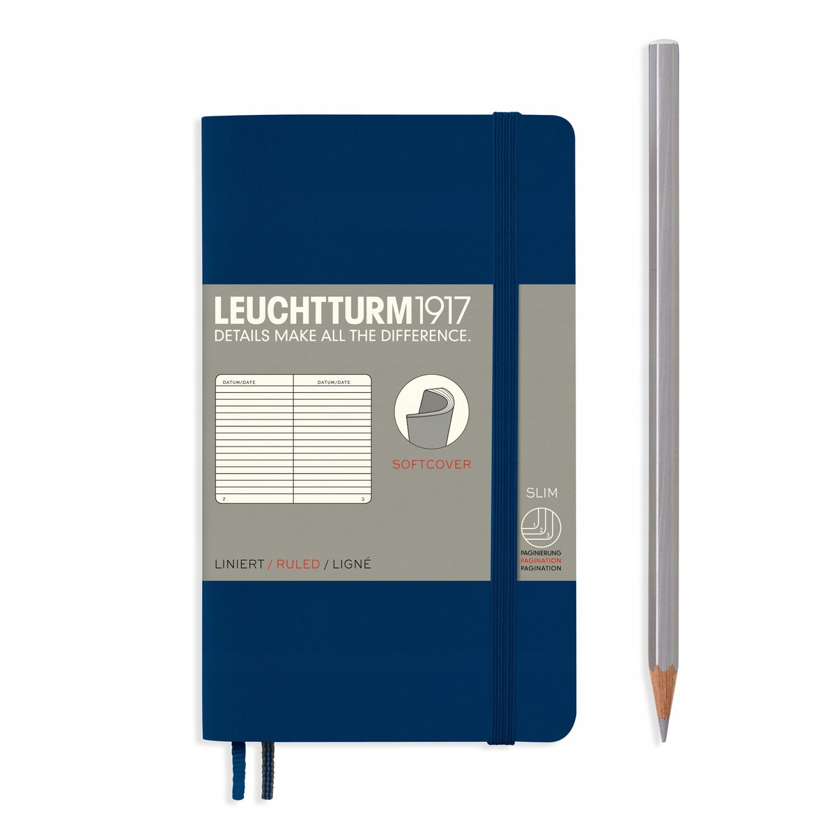 Leuchtturm 1917 349303 Notitieboek, pocket (A6), softcover, gelinieerd, 121 paginas, marine 349303