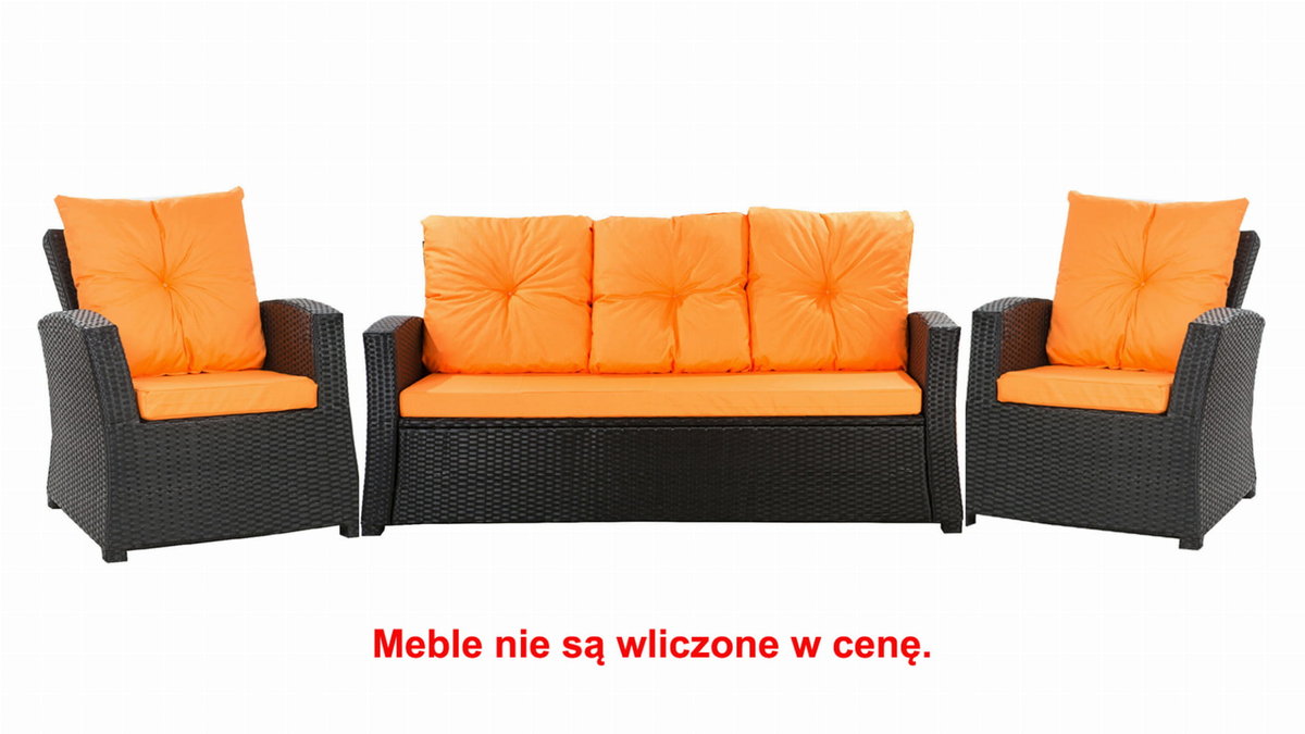 Komplet Poduszek Ogrodowych Na Meble Z Rattanu; Zestaw 5- Osobowy: Kanapa+ Fotele (2Szt.)/ Wodoodporne Pikowane Poduszki Ogrodowe, Kolor Pomarańczowy