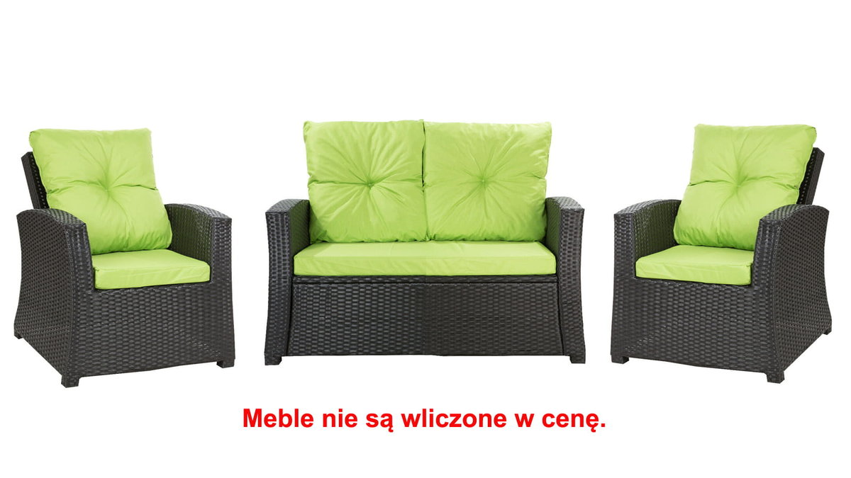 Komplet Poduszek Ogrodowych Na Meble Z Rattanu; Zestaw 4- Osobowy: Kanapa+ Fotele (2Szt.)/ Wodoodporne Pikowane Poduszki Ogrodowe, Kolor Limonkowy
