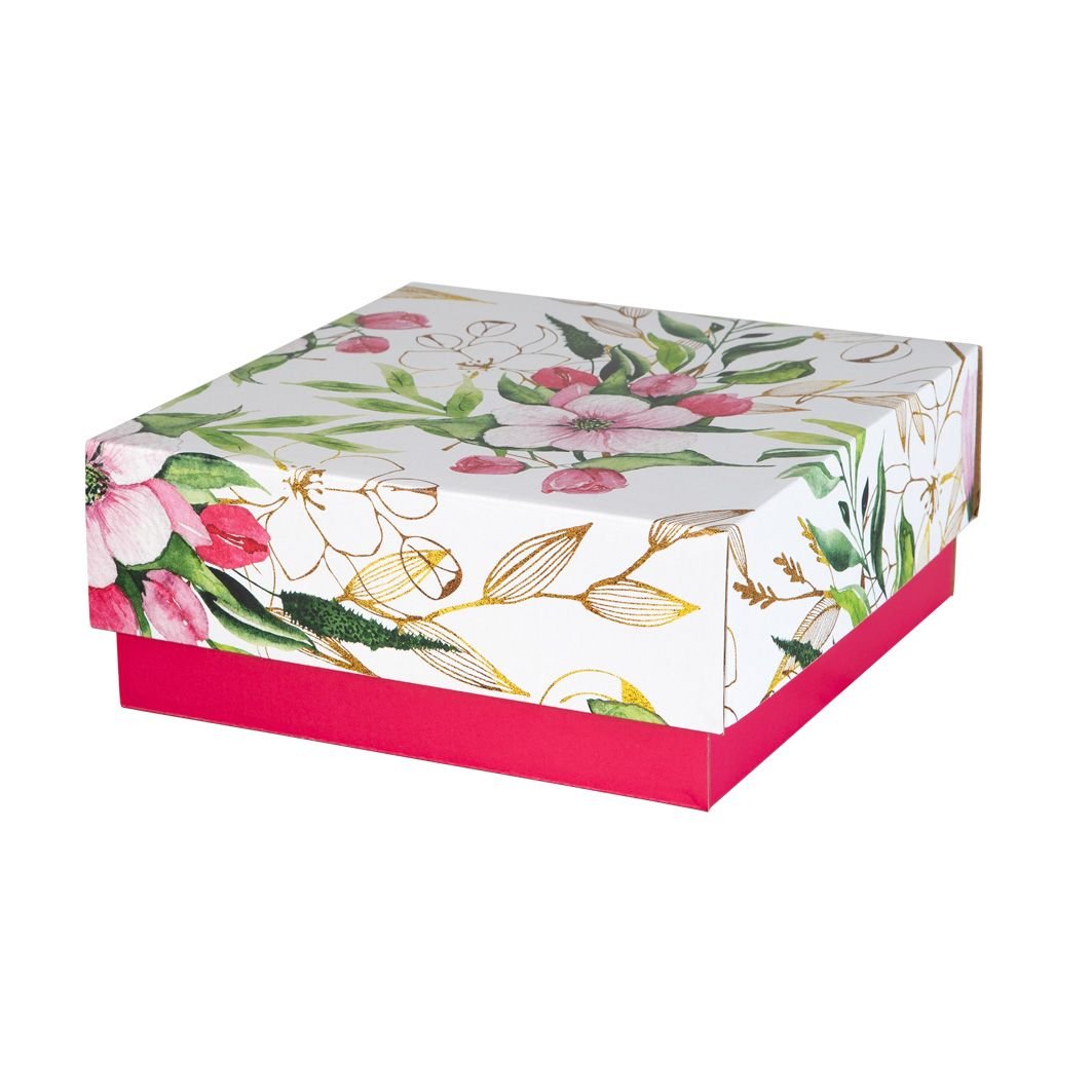 Pudełko Na Prezent Z Kwiatami Różowe 20X20X8,5 cm