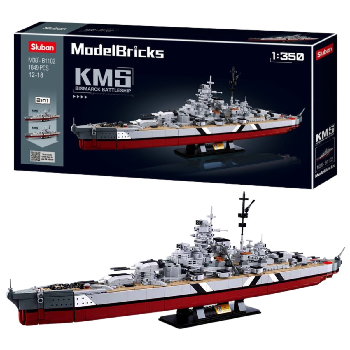 Klocki Sluban Okręt Wojenny Bismarck Pancernik Sluban 2W1 1849 El.