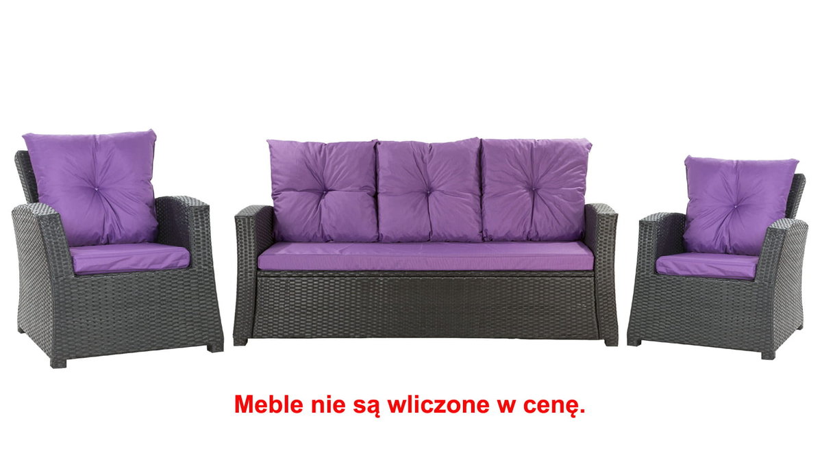 Komplet Poduszek Ogrodowych Na Meble Z Rattanu; Zestaw 5- Osobowy: Kanapa+ Fotele (2Szt.)/ Wodoodporne Pikowane Poduszki Ogrodowe, Kolor Ciemny Fiolet
