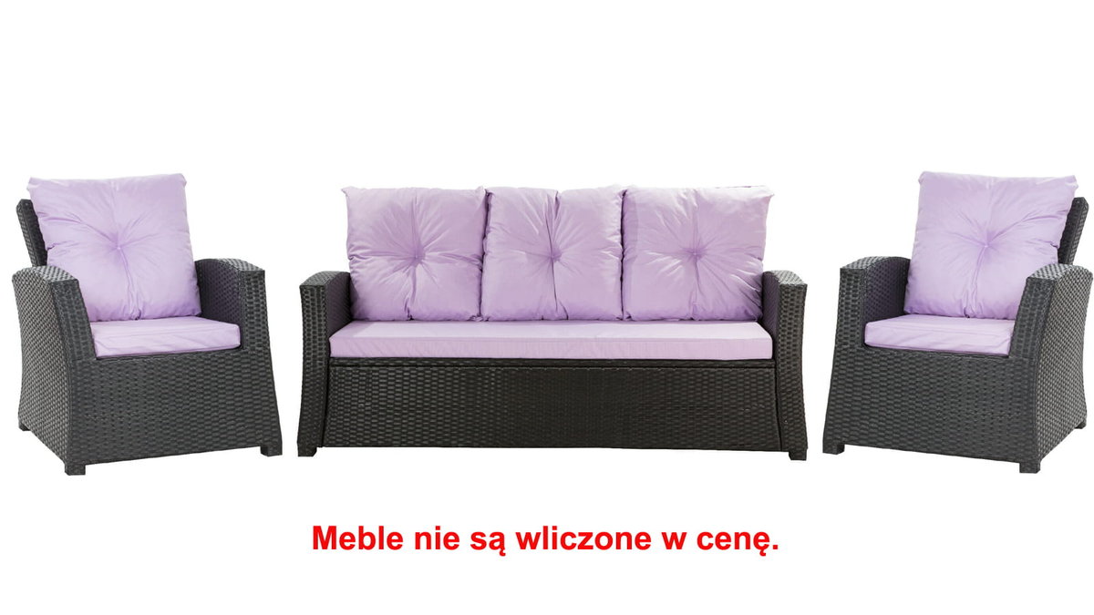 Komplet Poduszek Ogrodowych Na Meble Z Rattanu; Zestaw 5- Osobowy: Kanapa+ Fotele (2Szt.)/ Wodoodporne Pikowane Poduszki Ogrodowe, Kolor Jasny Fiolet