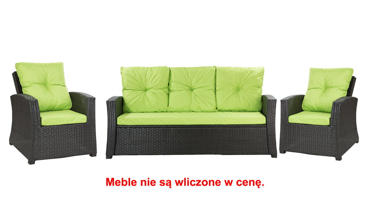 Komplet Poduszek Ogrodowych Na Meble Z Rattanu; Zestaw 5- Osobowy: Kanapa+ Fotele (2Szt.)/ Wodoodporne Pikowane Poduszki Ogrodowe, Kolor Limonkowy