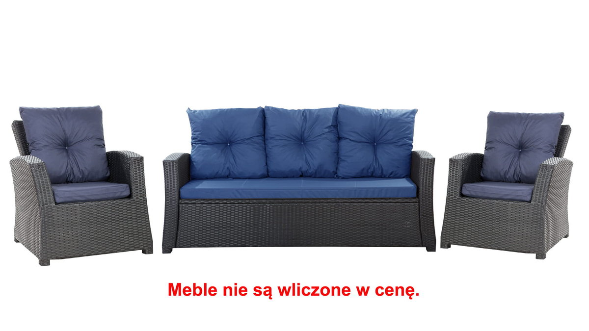 Komplet Poduszek Ogrodowych Na Meble Z Rattanu; Zestaw 5- Osobowy: Kanapa+ Fotele (2Szt.)/ Wodoodporne Pikowane Poduszki Ogrodowe, Kolor Granatowy