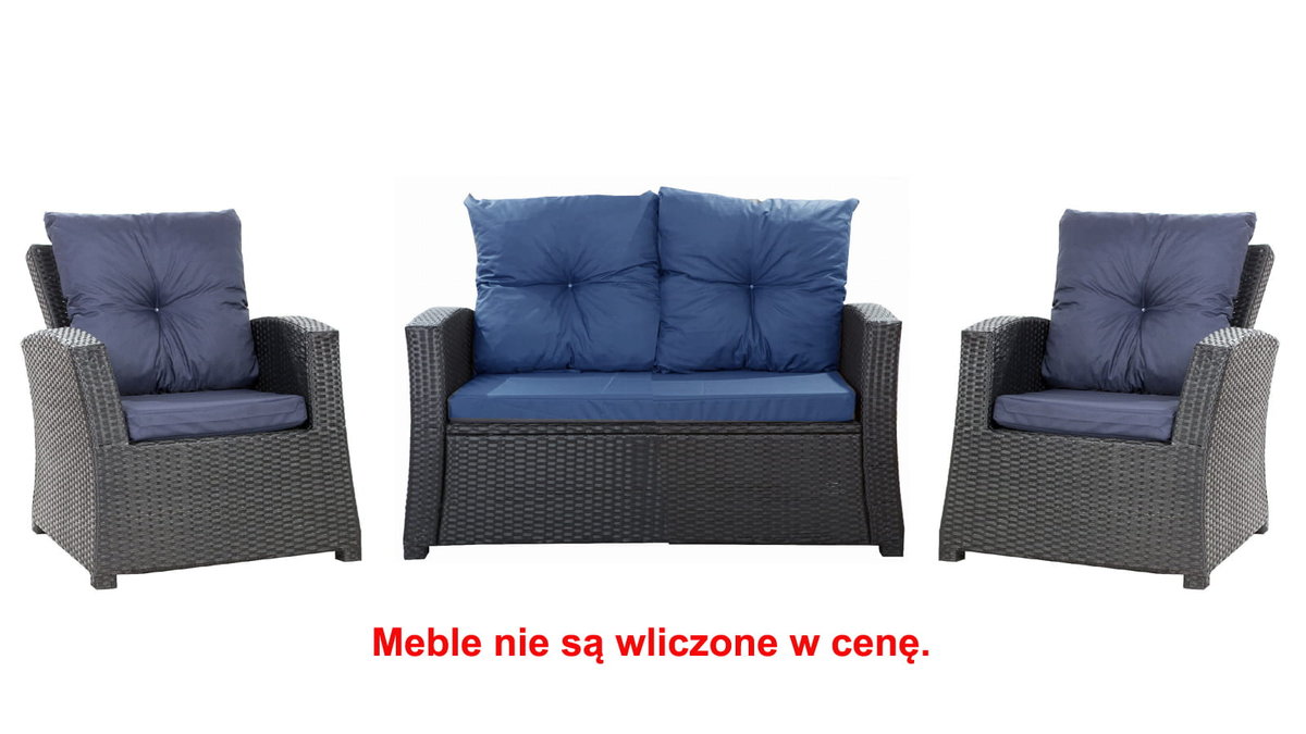 Komplet Poduszek Ogrodowych Na Meble Z Rattanu; Zestaw 4- Osobowy: Kanapa+ Fotele (2Szt.)/ Wodoodporne Pikowane Poduszki Ogrodowe, Kolor Granatowy
