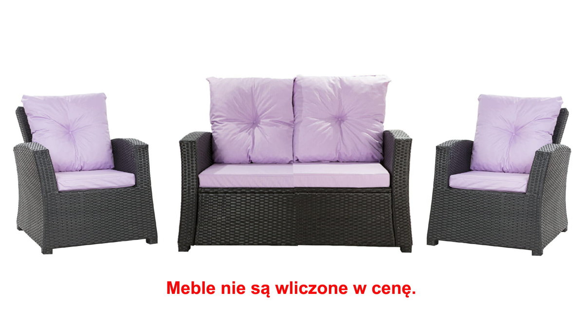 Komplet Poduszek Ogrodowych Na Meble Z Rattanu; Zestaw 4- Osobowy: Kanapa+ Fotele (2Szt.)/ Wodoodporne Pikowane Poduszki Ogrodowe, Kolor Jasny Fiolet