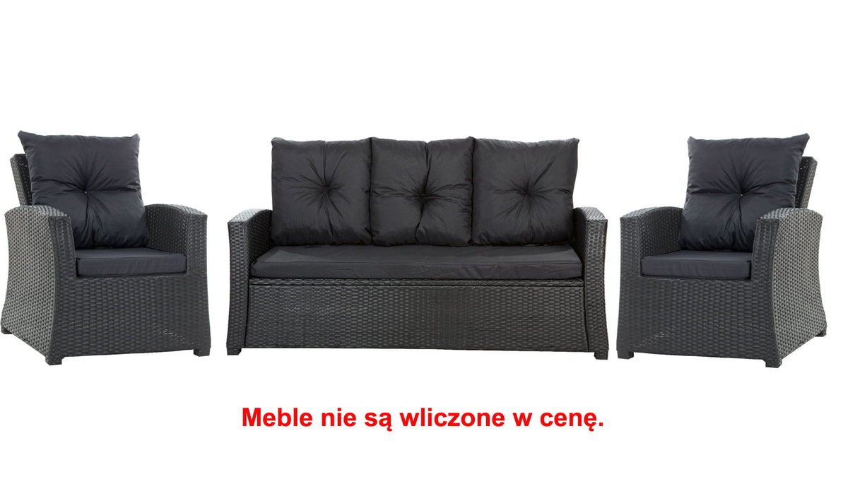 Komplet Poduszek Ogrodowych Na Meble Z Rattanu; Zestaw 5- Osobowy: Kanapa+ Fotele (2Szt.)/ Wodoodporne Pikowane Poduszki Ogrodowe, Kolor Czarny