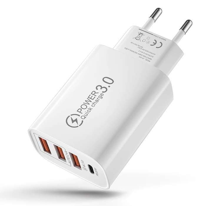 Ładowarka Sieciowa 48W 3Xusb + Usb Typ-C Pd 3.5A Quick Charge 3.0 Biała