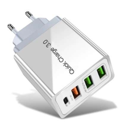Ładowarka Sieciowa 48W 3Xusb + Usb Typ-C Pd 3.5A Quick Charge 3.0 Biała Wersja 2