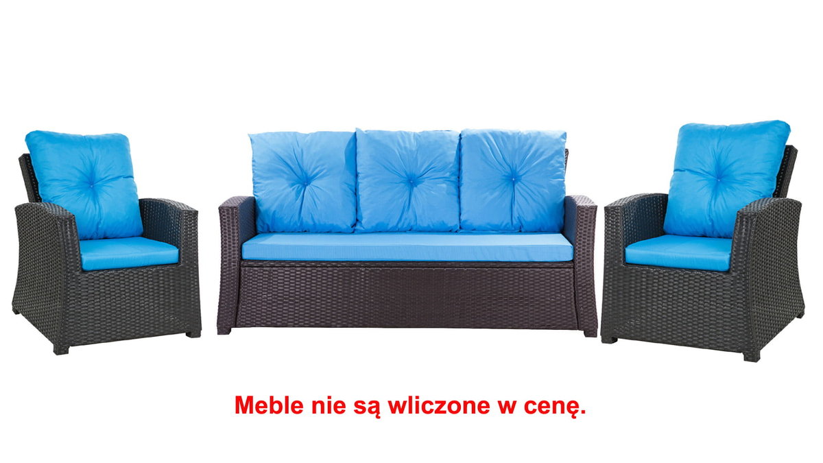 Komplet Poduszek Ogrodowych Na Meble Z Rattanu; Zestaw 5- Osobowy: Kanapa+ Fotele (2Szt.)/ Wodoodporne Pikowane Poduszki Ogrodowe, Kolor Niebieski