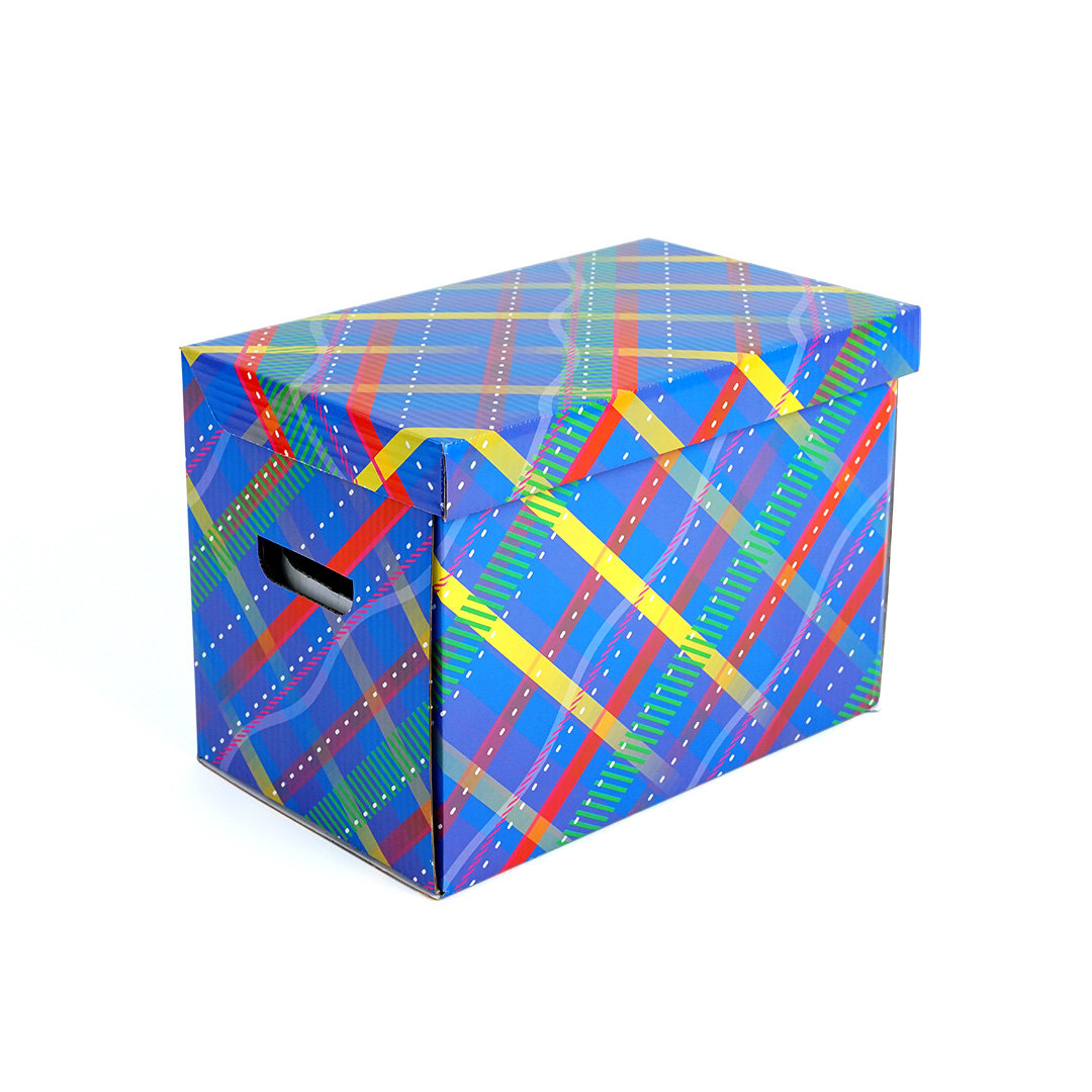 Pudełko Karton Pojemnik Niebieski Krata 38X23X26cm
