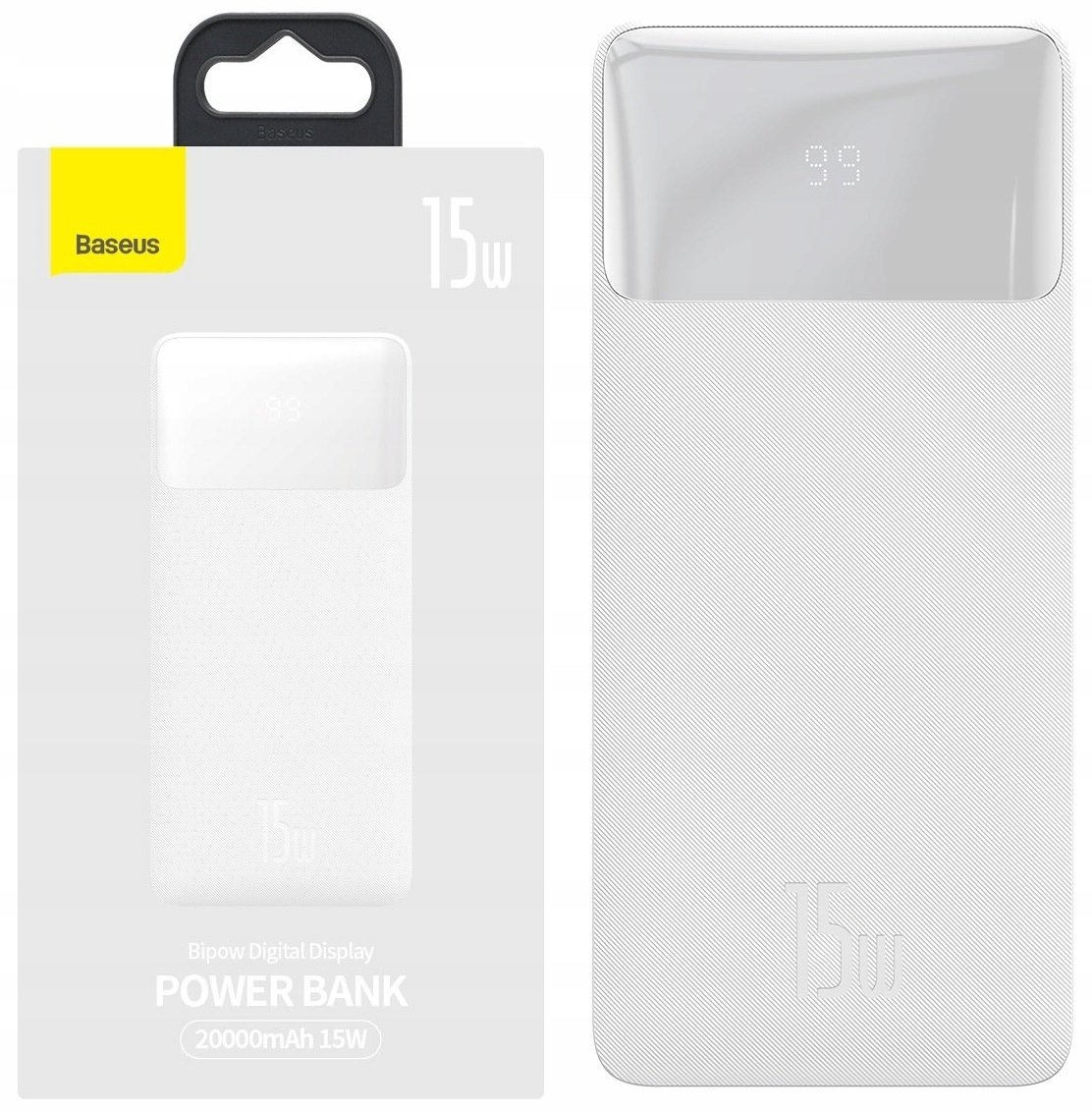 Baseus Bipow powerbank z szybkim ładowaniem 20000mAh 15W biały (Overseas Edition) + kabel USB-A - Micro USB 0.25m biały PPBD050102