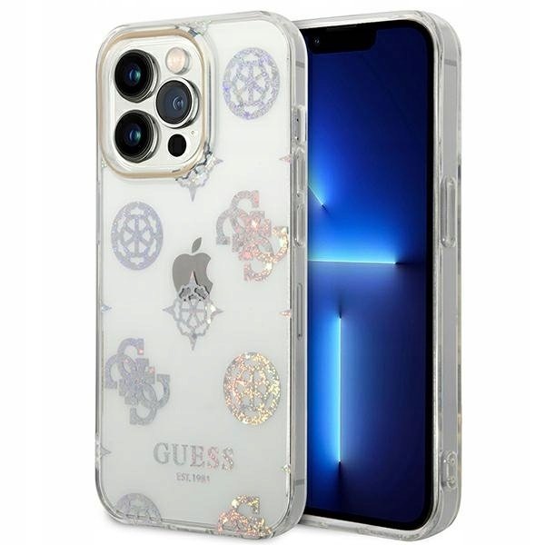 Guess GUHCP14LHTPPTH iPhone 14 Pro 6,1` przezroczysty/transparent hard case Peony Glitter