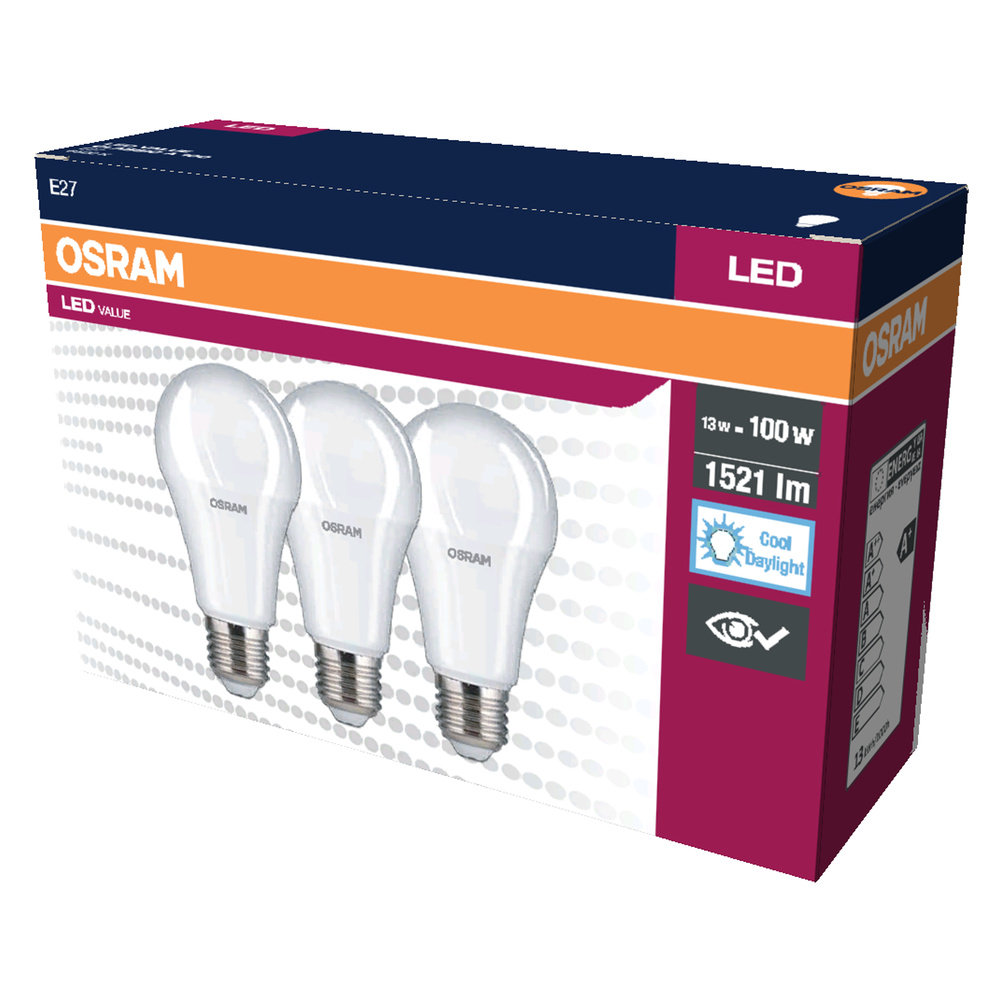 3Pak Żarówka Led E27 A60 13W = 100W 1521Lm 6500K Zimna 200° Osram Value