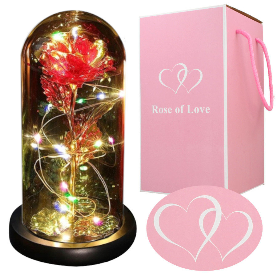 WIECZNA RÓŻA W SZKLE PREZENT ŚWIECĄCA LED U591