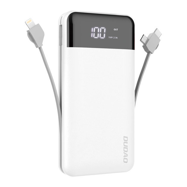 Dudao K1Pro powerbank 20000mAh z wbudowanymi kablami biały