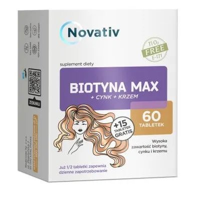 Novativ biotyna max + cynk + krzem 60 tabletek + 15 tabletek
