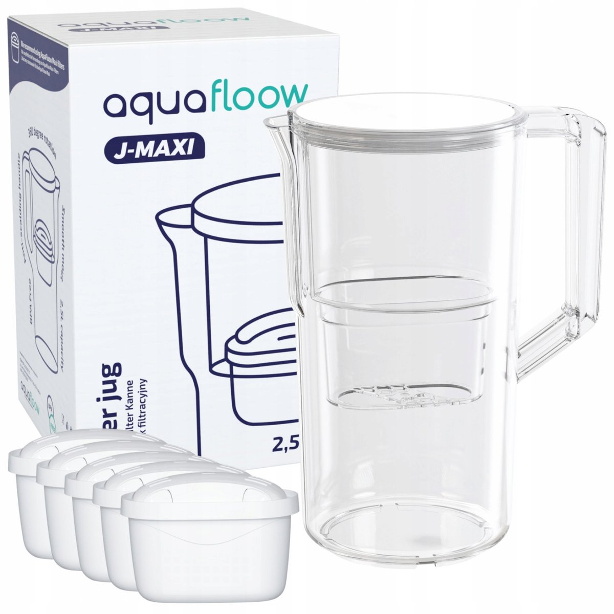 Dzbanek Do Wody Aquafloow J-Maxi 2,5L + 5X Filtr