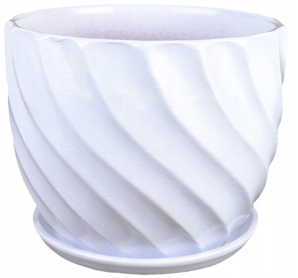 Doniczka ceramiczna z podstawką biała 14 cm