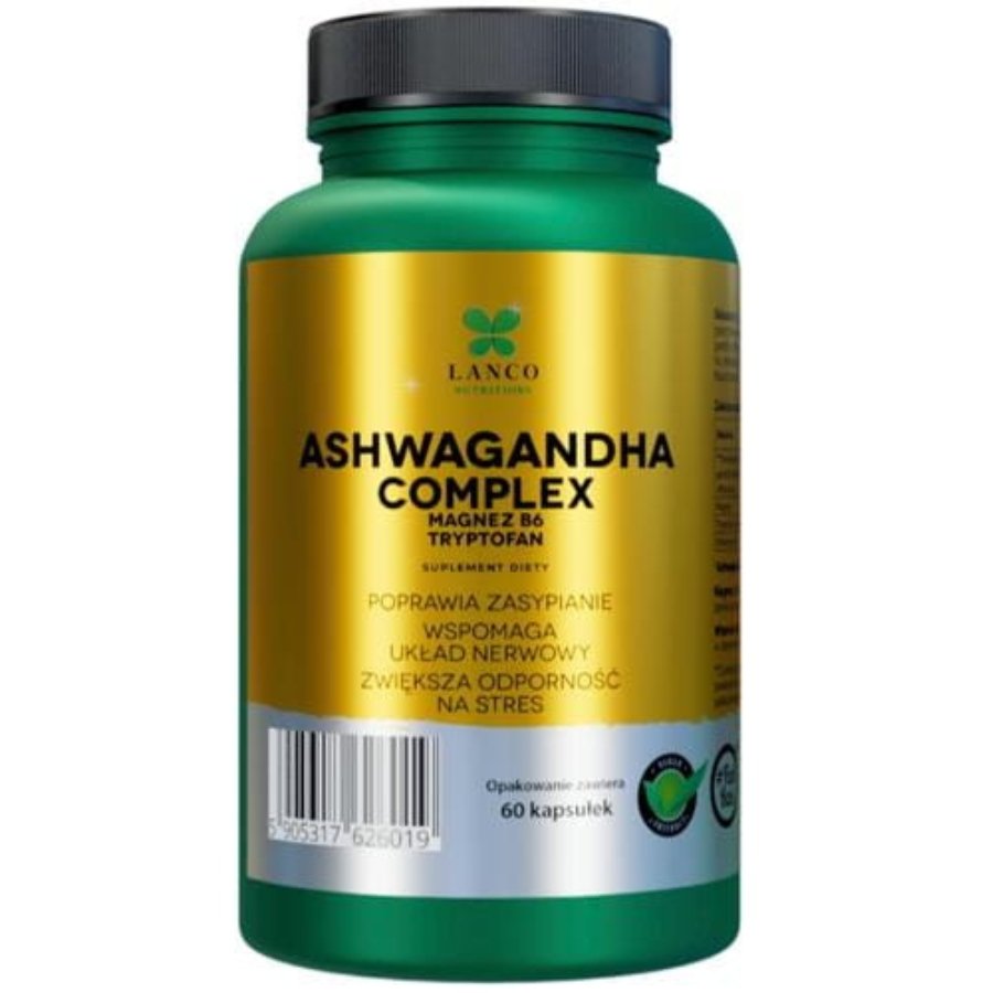 Ashwagandha Complex, Poprawia zasypianie, wspomaga układ nerwowy, zwiększa odporność na stres, 60 kaps.