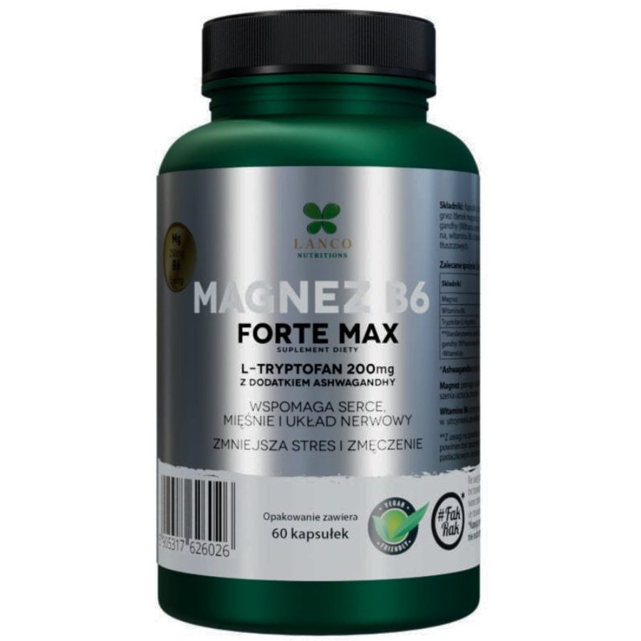 Lanco, Magnez b6 forte max + l-tryptofan 200mg z dodatkiem ashwagandhy, 60 kaps.