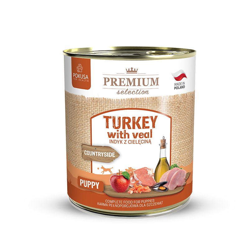POKUSA Premium Selection karma mokra dla młodego psa, szczeniaka Indyk z Cielęciną 800g