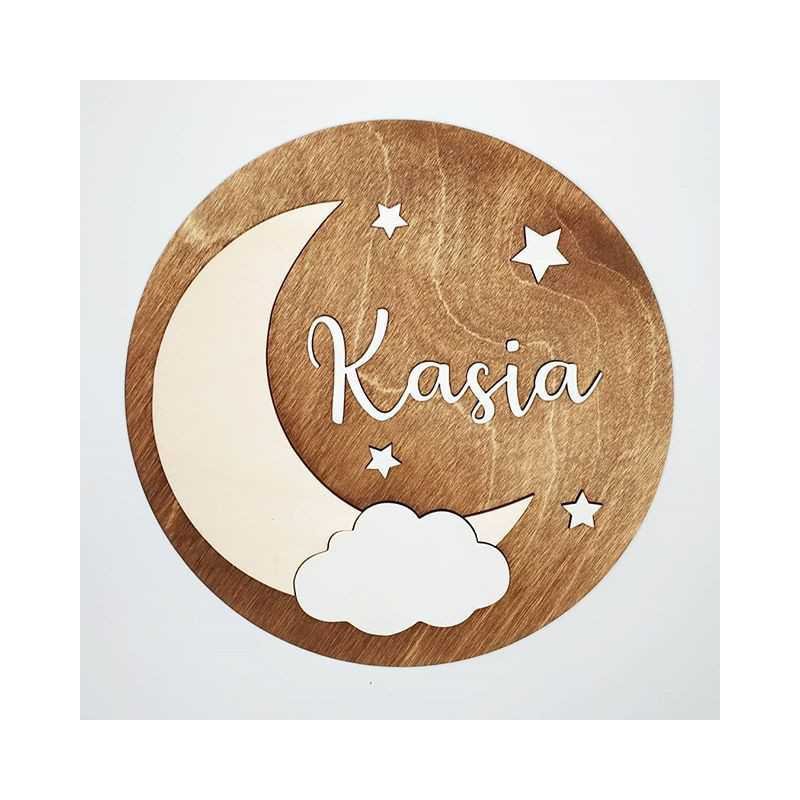 Lampka Personalizowana Księżyc Z Chmurką Led/Drevniane.Pl