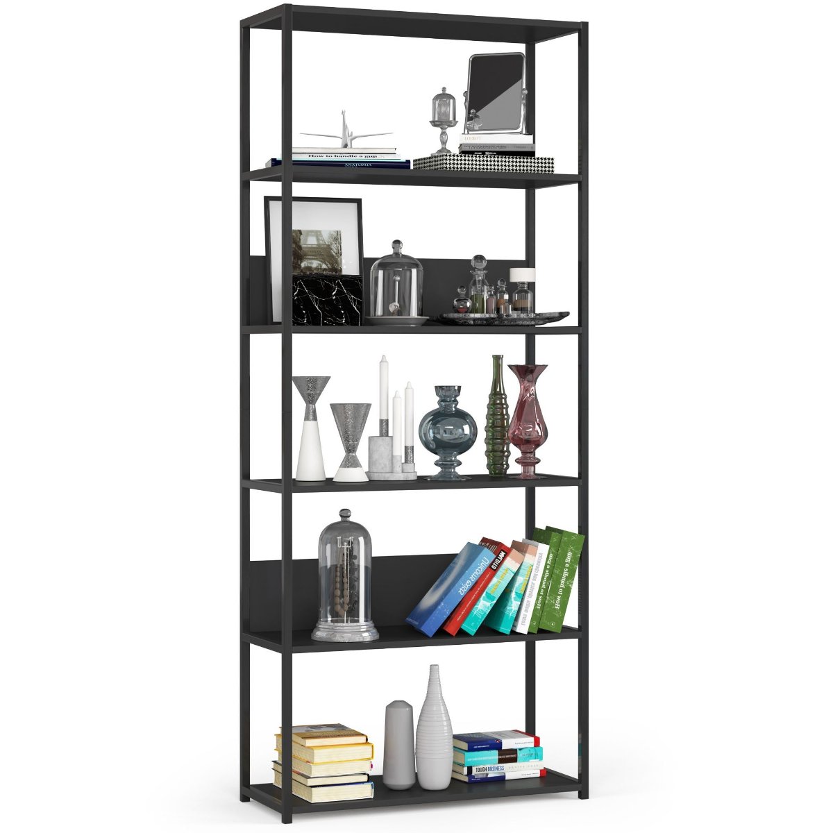 Regał loftowy metalowy 80 cm - czarny-czarny - 6 półek
