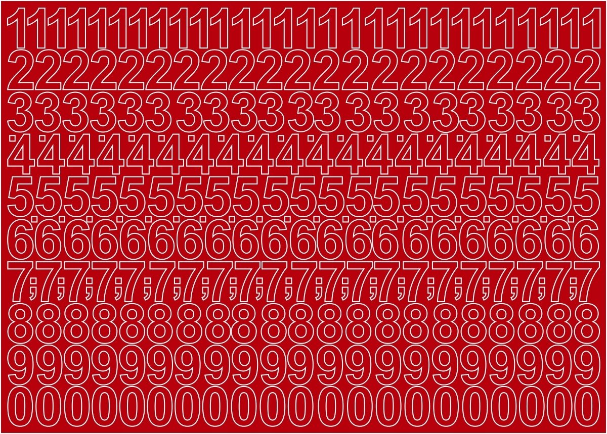 Cyfry Samoprzylepne Czerwone 2cm Arkusz 276 Cyfr