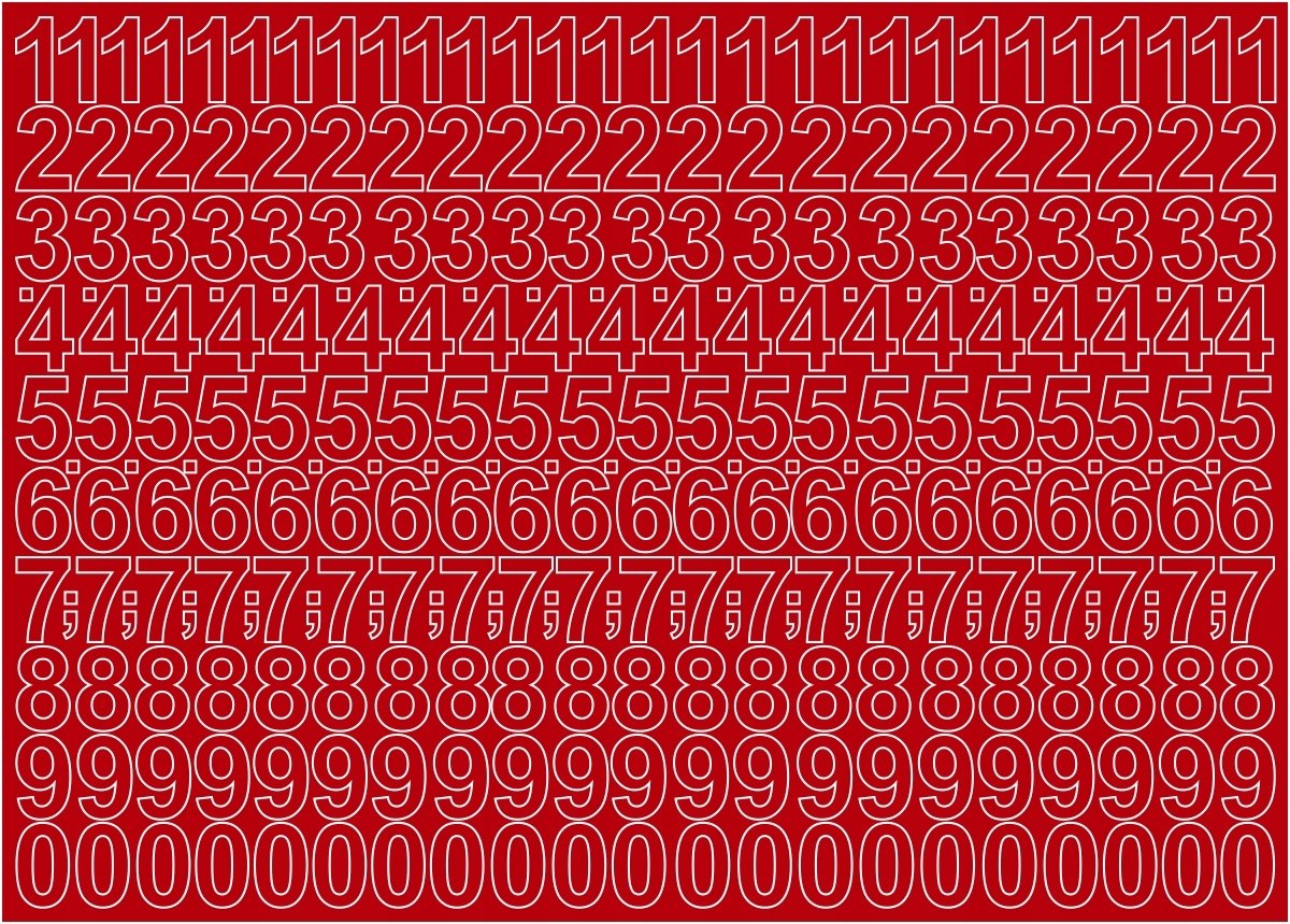 Cyfry Samoprzylepne Czerwone 2,5cm Arkusz 276 Cyfr