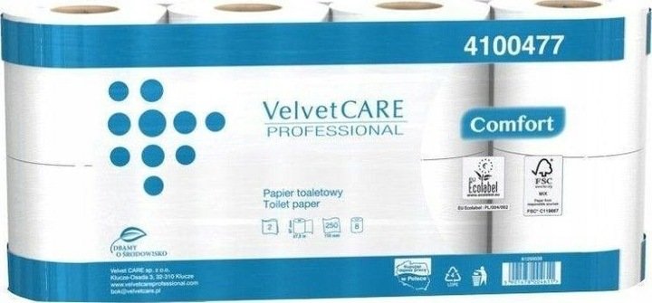Velvet CARE Papier toaletowy Comfort 27,5 biały 8 rolek 4100477
