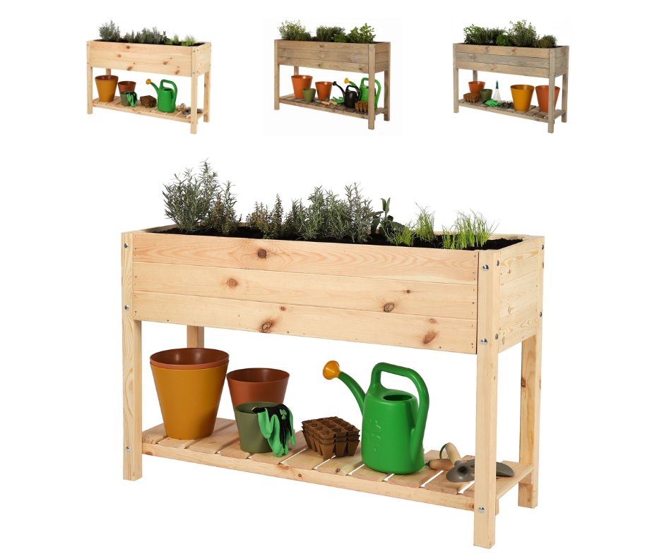 Drewniany ziołownik zielnik kwietnik donica na zioła z półką OBM 118x40 cm Naturalny / Wamar-Sosenka