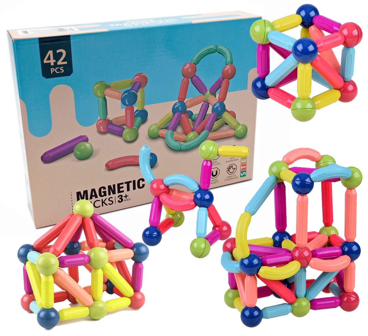 Klocki Magnetyczne Edukacyjne Magnetic Sticks 42 Elementy