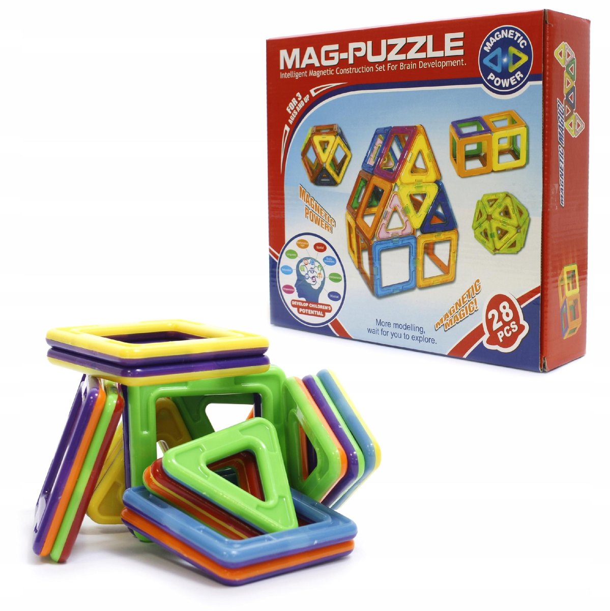 Klocki Magnetyczne 3D Puzzle Konstrukcyjne 28Szt