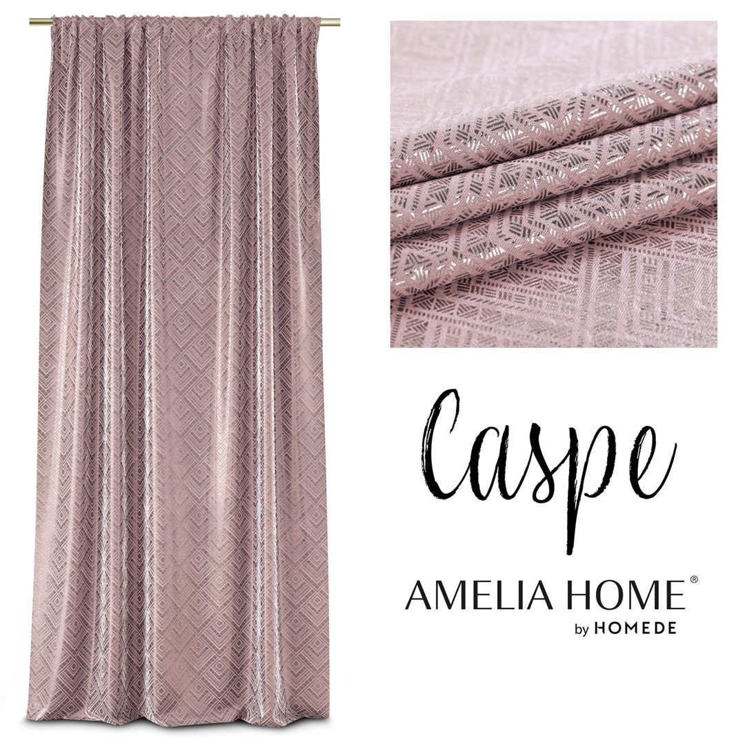 AmeliaHome, Zasłona CASPE, różowy drukowany styl glamour taśma blackout suede shine, 140x250 cm
