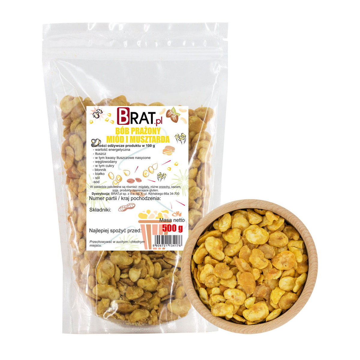 Bób prażony miód i musztarda 500g PRODUKT WYSOKIEJ JAKOŚCI 100% NATURALNY