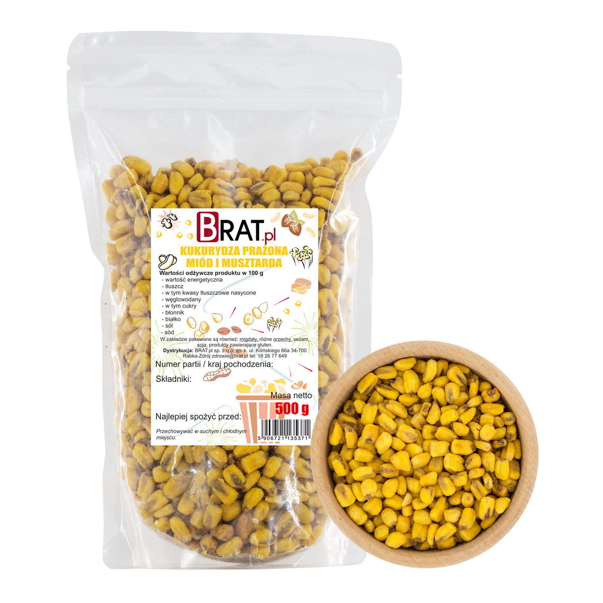 Kukurydza prażona miód i musztarda 500g WYJĄTKOWY SMAK WYSOKA JAKOŚĆ