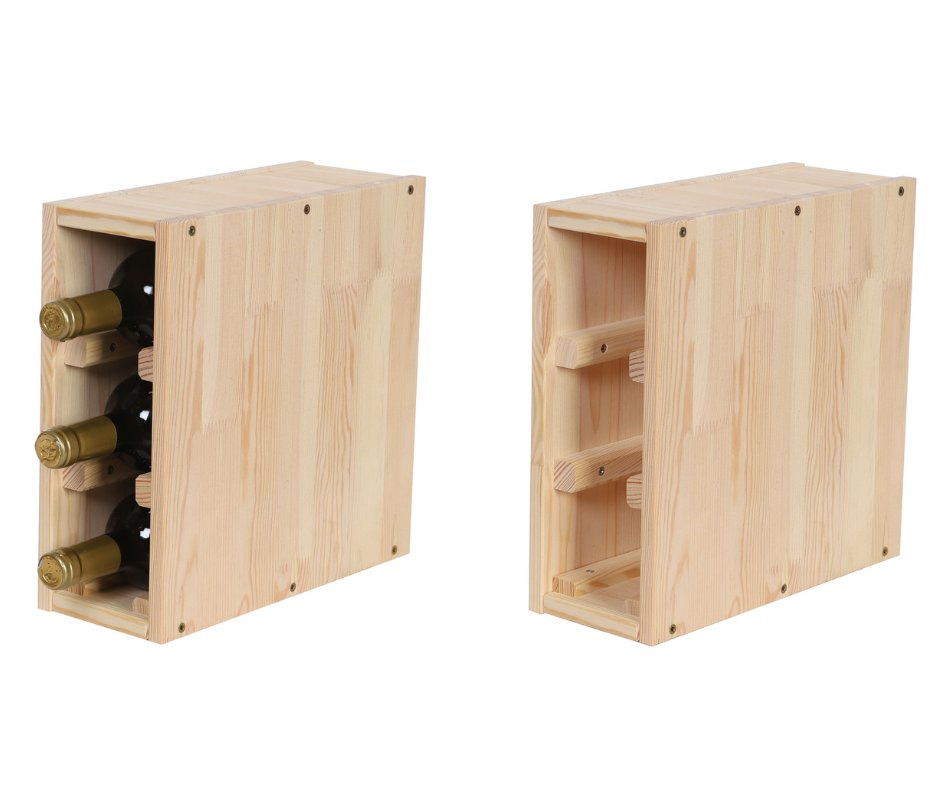 Modułowy Drewniany Słupek Stojak na Wino RW61 Na 3 Butelki – Naturalne Drewno sosnowe / Wamar-Sosenka