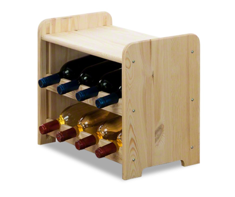 Drewniany regał stojak na wino z półką - RW31 na 8 butelek Naturalny Drewno sosnowe / Wamar-Sosenka