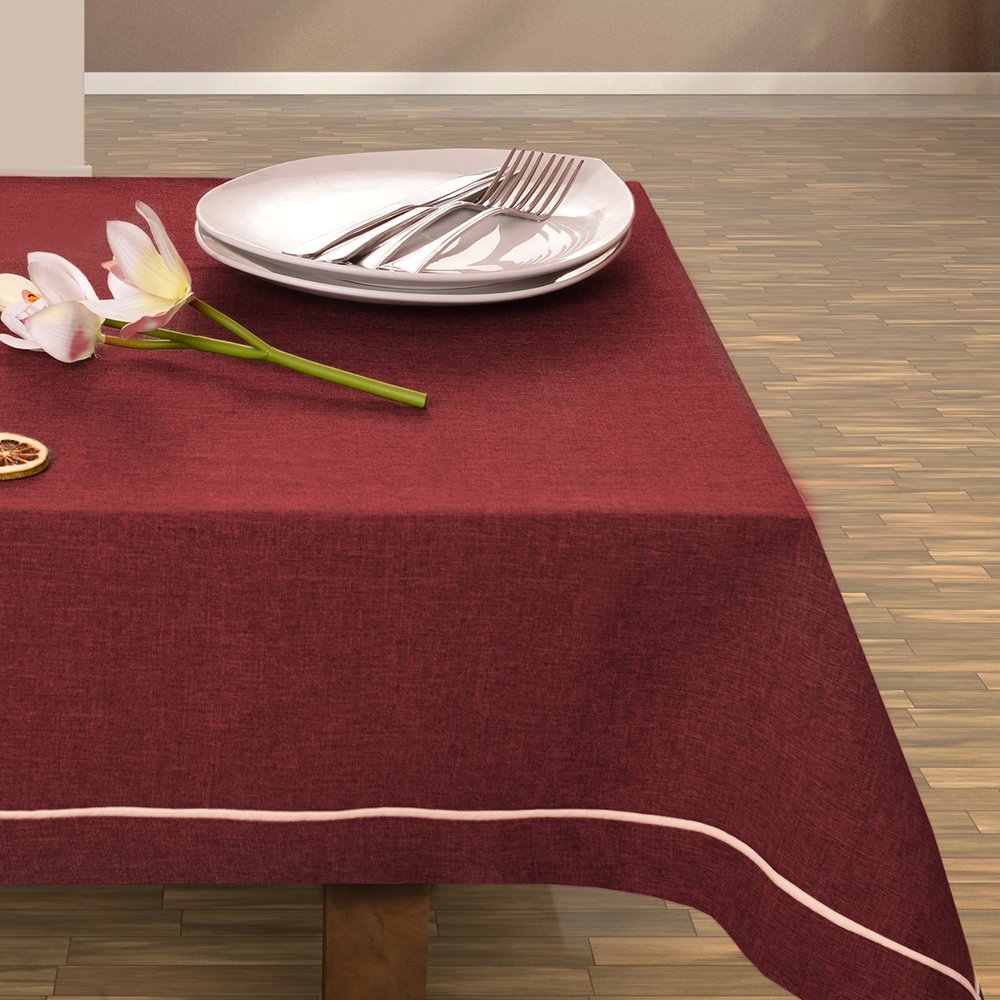 DecoKing - Obrus z dekoracyjnym paskiem - Bordowy  130x130 cm