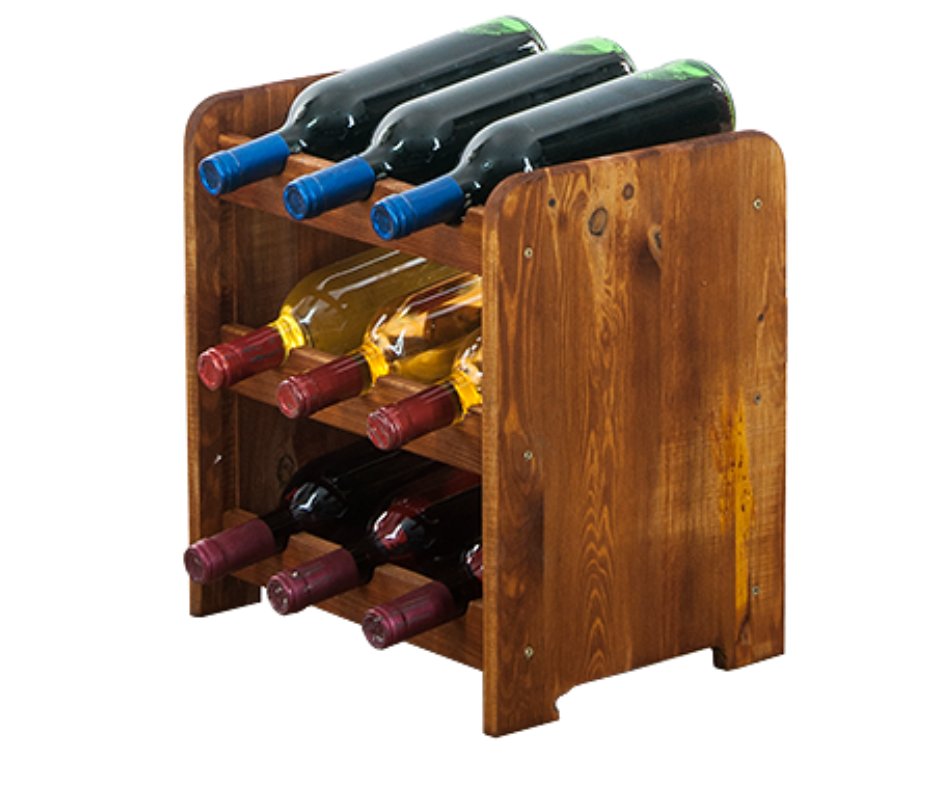 Drewniany regał stojak na wino - RW31 na 9 butelek Olcha Drewno sosnowe / Wamar-Sosenka