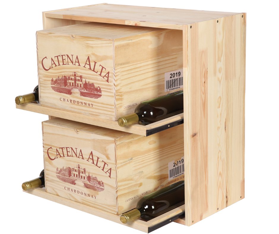 Modułowy Drewniany Regał Stojak na Wino RW61 2 Wysuwane Leżnie – Naturalne Drewno sosnowe / Wamar-Sosenka